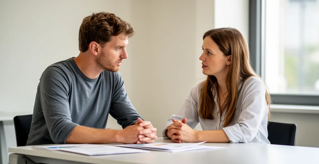 Conseiller en orientation discutant avec un candidat en reconversion professionnelle
